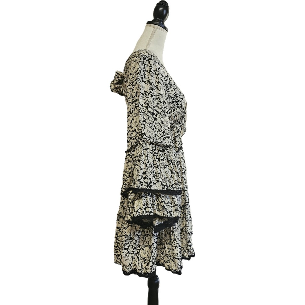 Free People Kristall Mini Dress Size M Open Back Bell Sleeves Tiered Whimsigoth - Picture 4 of 9